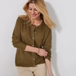 Cardigan met parelknopen en mohairtouch