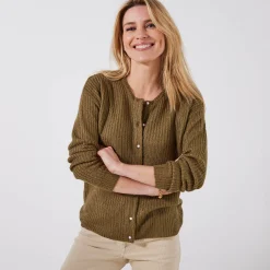 Cardigan met parelknopen en mohairtouch