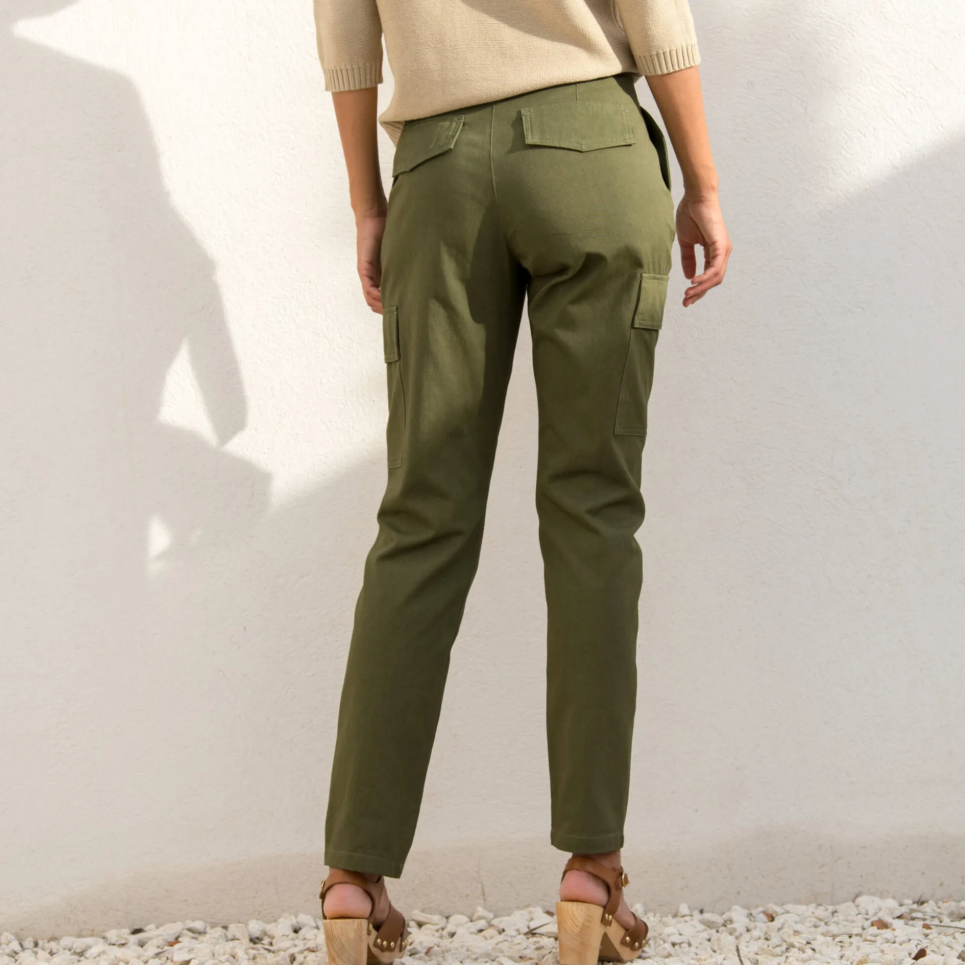 Cargobroek in chino model, hoge taille