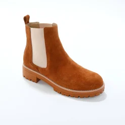 Chelsea boots in splitleer, dikke, geribbelde zool