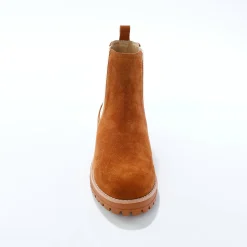 Chelsea boots in splitleer, dikke, geribbelde zool