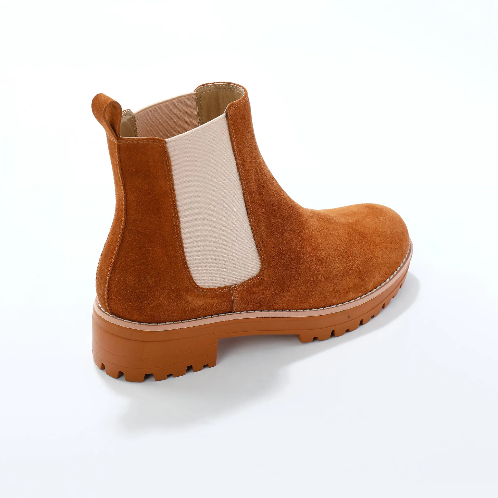 Chelsea boots in splitleer, dikke, geribbelde zool
