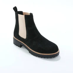 Chelsea boots in splitleer, dikke, geribbelde zool