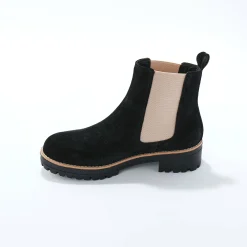 Chelsea boots in splitleer, dikke, geribbelde zool