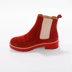 Chelsea boots in splitleer, dikke, geribbelde zool