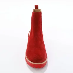Chelsea boots in splitleer, dikke, geribbelde zool