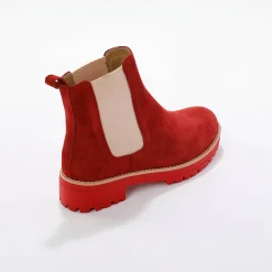 Chelsea boots in splitleer, dikke, geribbelde zool