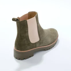 Chelsea boots in splitleer, dikke, geribbelde zool