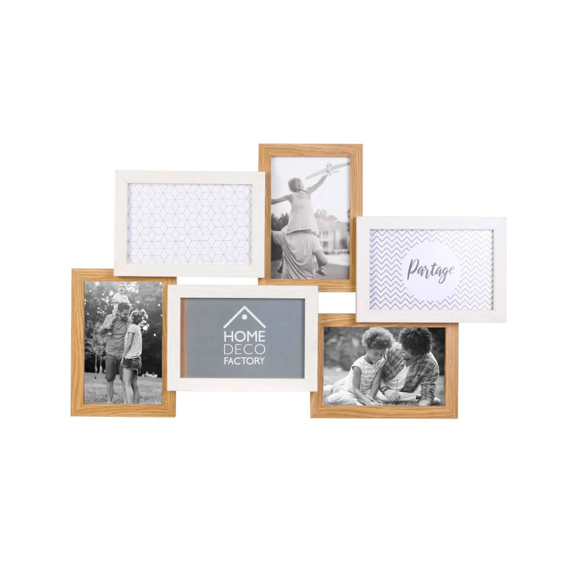 Collagekader voor 6 foto's in hout en wit