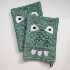 Collectie geborduurd kinderbadlinnen in katoen met dinosaurusmotief, personaliseerbaar - 380 g/m2