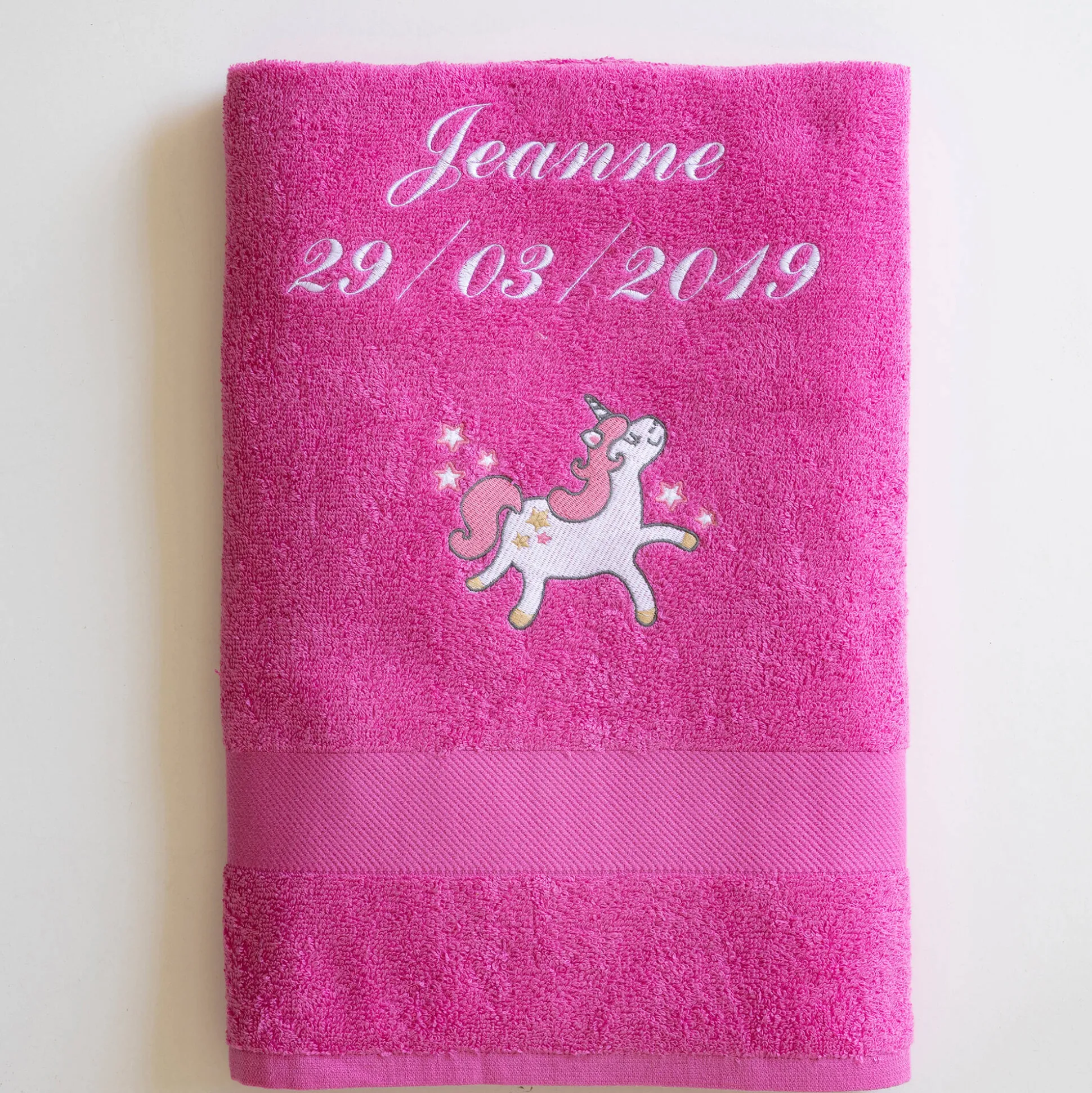 Collectie in badstof voor kids, geborduurde eenhoorn, gepersonaliseerd