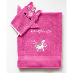 Collectie in badstof voor kids, geborduurde eenhoorn, gepersonaliseerd