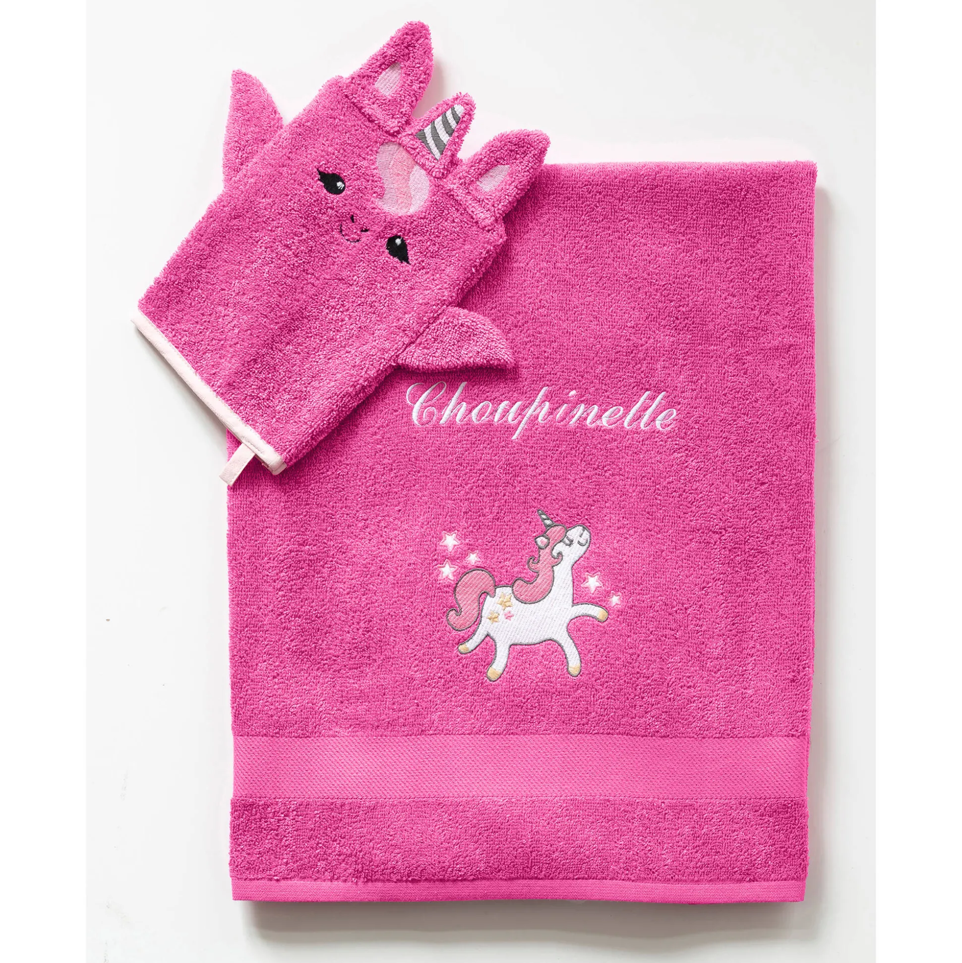 Collectie in badstof voor kids, geborduurde eenhoorn, gepersonaliseerd