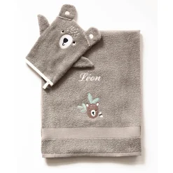 Collectie in badstof voor kids met beertjesbordursel, gepersonaliseerd