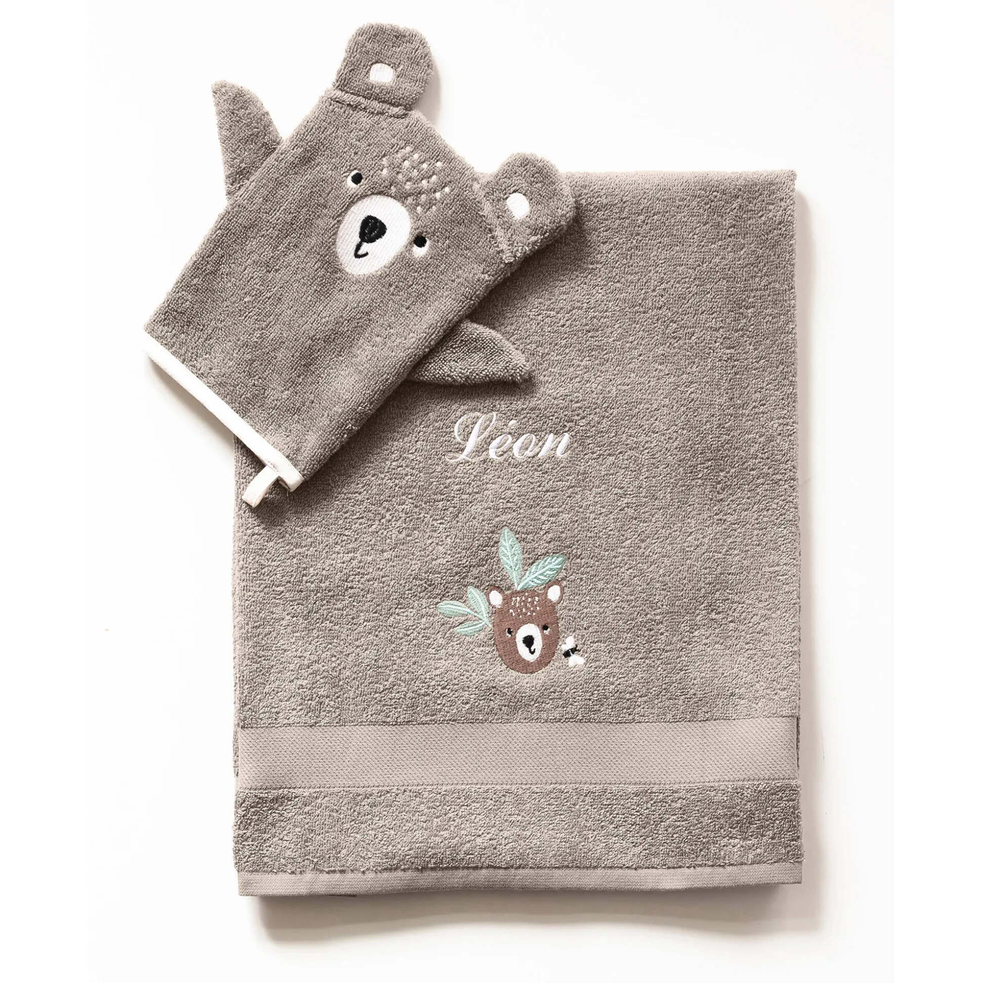 Collectie in badstof voor kids met beertjesbordursel, gepersonaliseerd