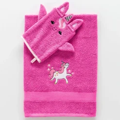 Collectie in badstof voor kinderen, met geborduurd eenhoornmotief, katoen - 380 g/m2