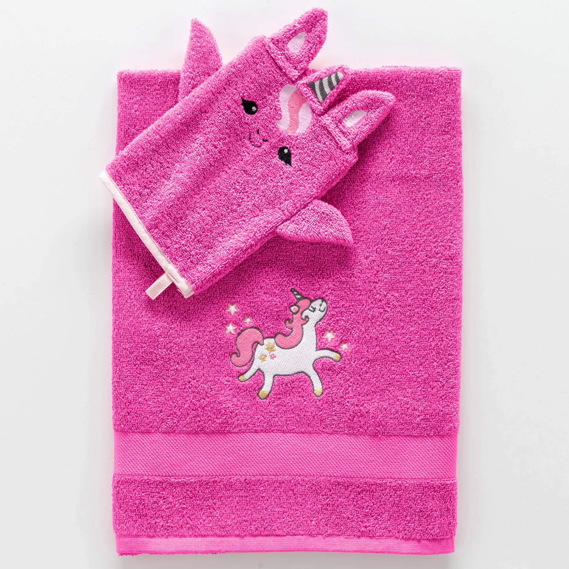 Collectie in badstof voor kinderen, met geborduurd eenhoornmotief, katoen - 380 g/m2