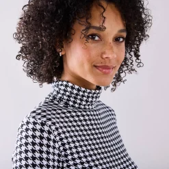 Coltrui met opstaande kraag en pied-de-poule print, stretch