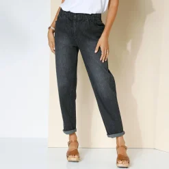 Comfortabele stretchjeans in 'mom' model, elastische taille