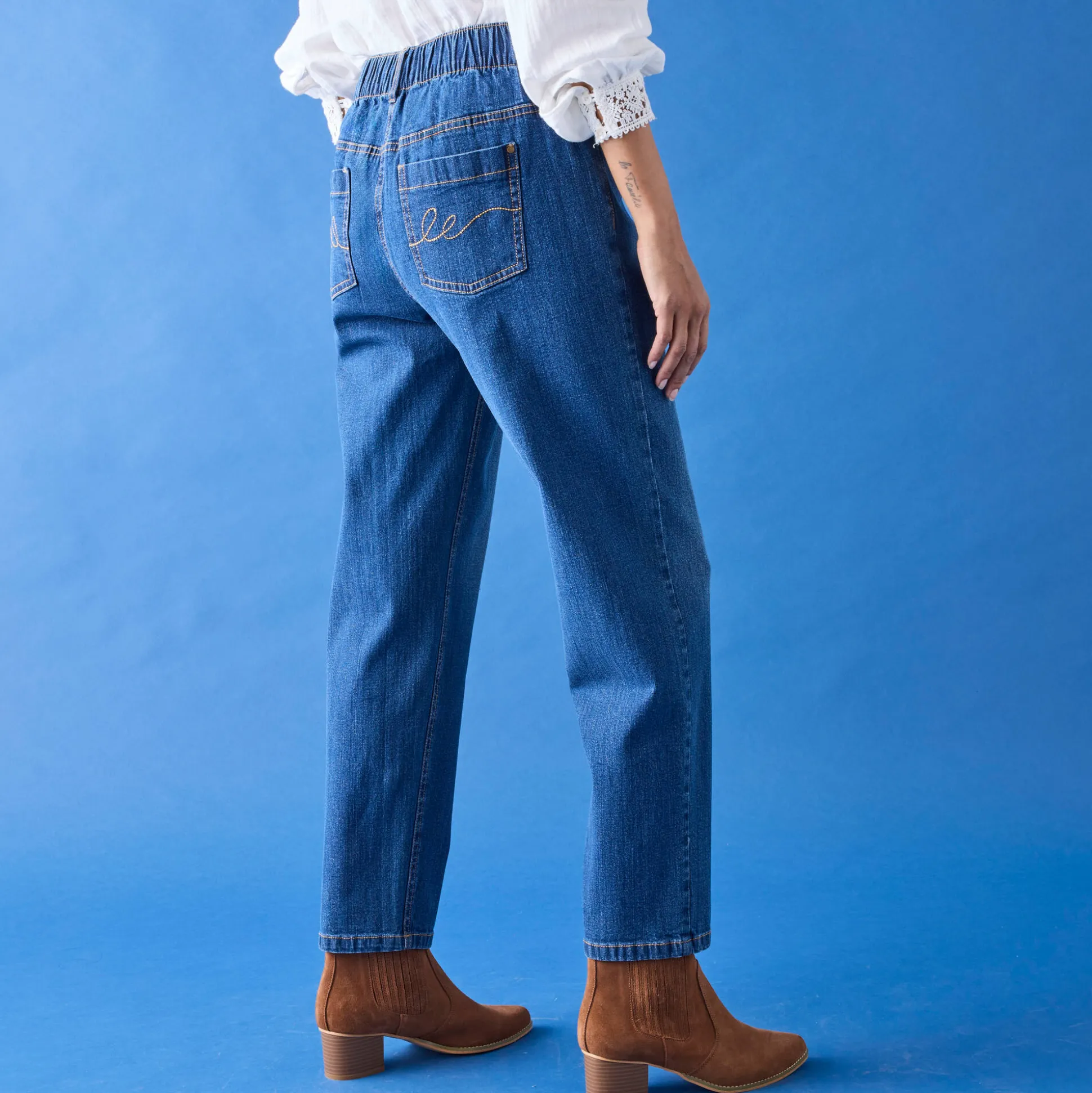 Comfortabele stretchjeans in 'mom' model, elastische taille