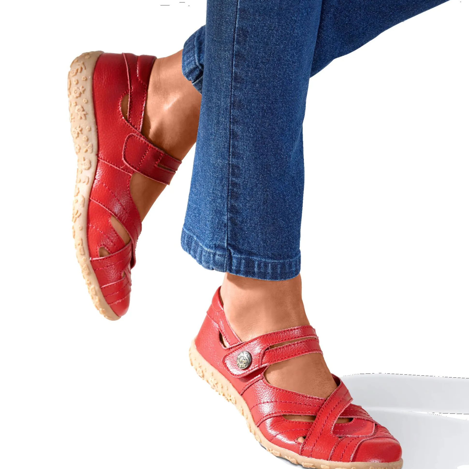 Comfortschoenen in ultrasoepel leer - rood