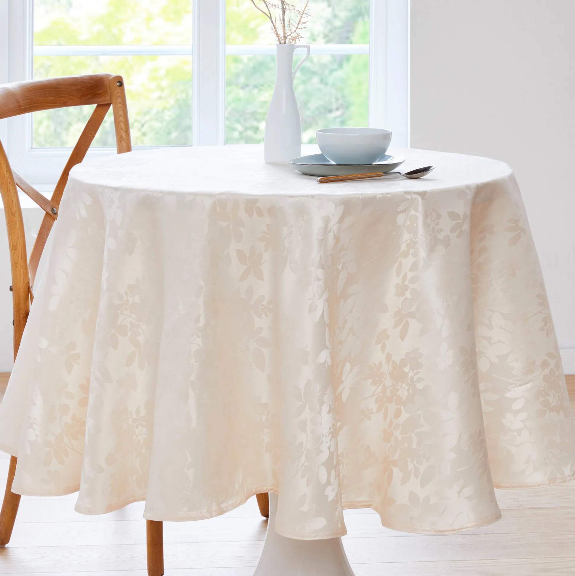 Damast tafellaken met bladerenprint Colombine®