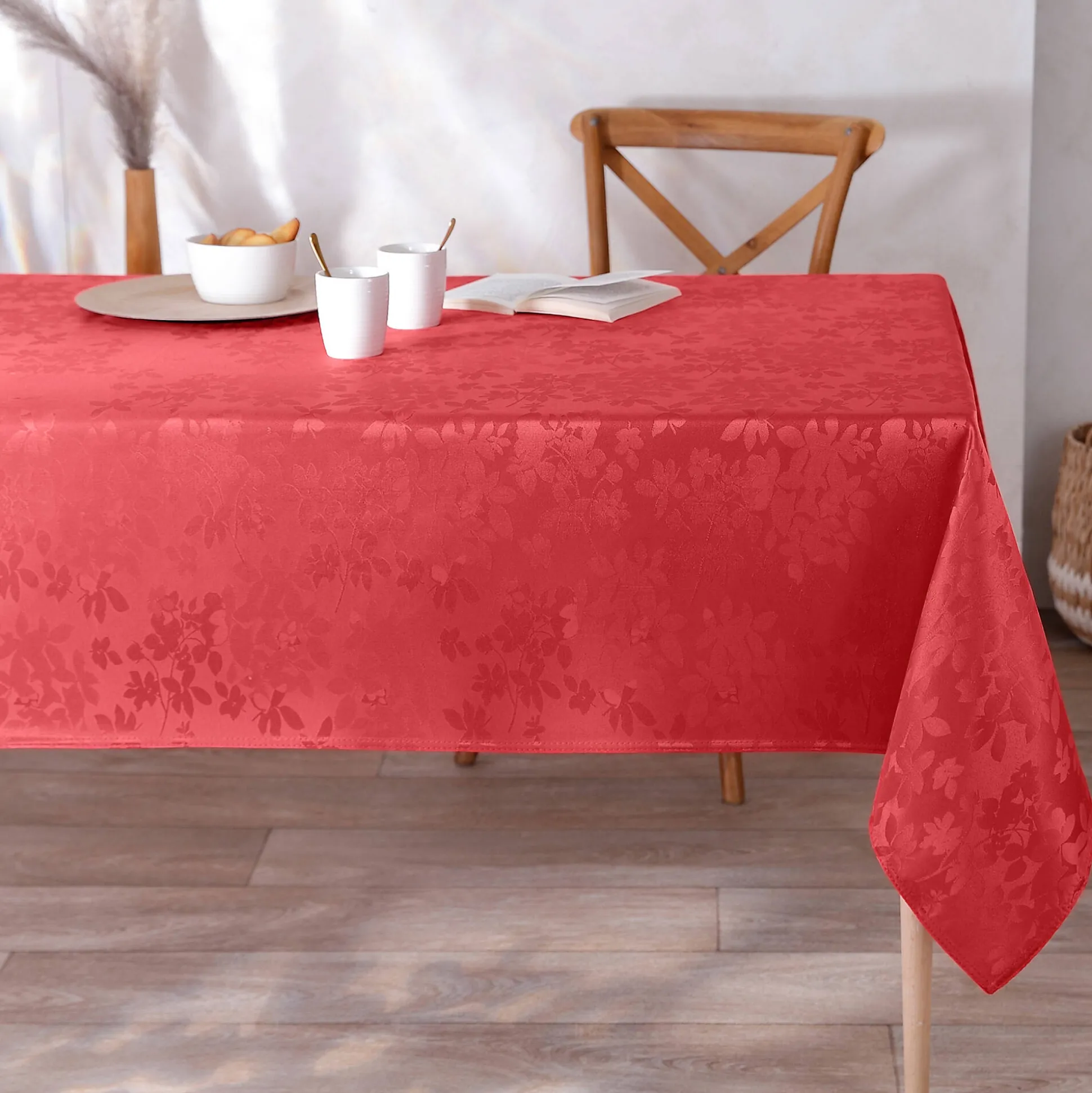 Damast tafellaken met bladerenprint Colombine®