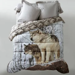Dekbed in microvezel met "wolf" fotoprint 200 g/m2