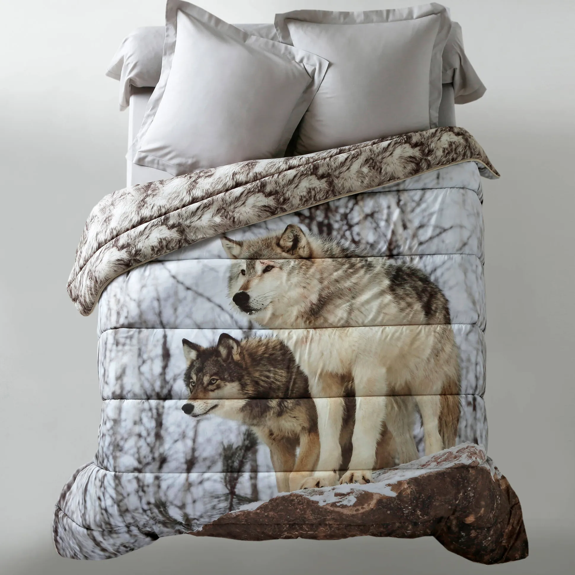 Dekbed in microvezel met "wolf" fotoprint 200 g/m2