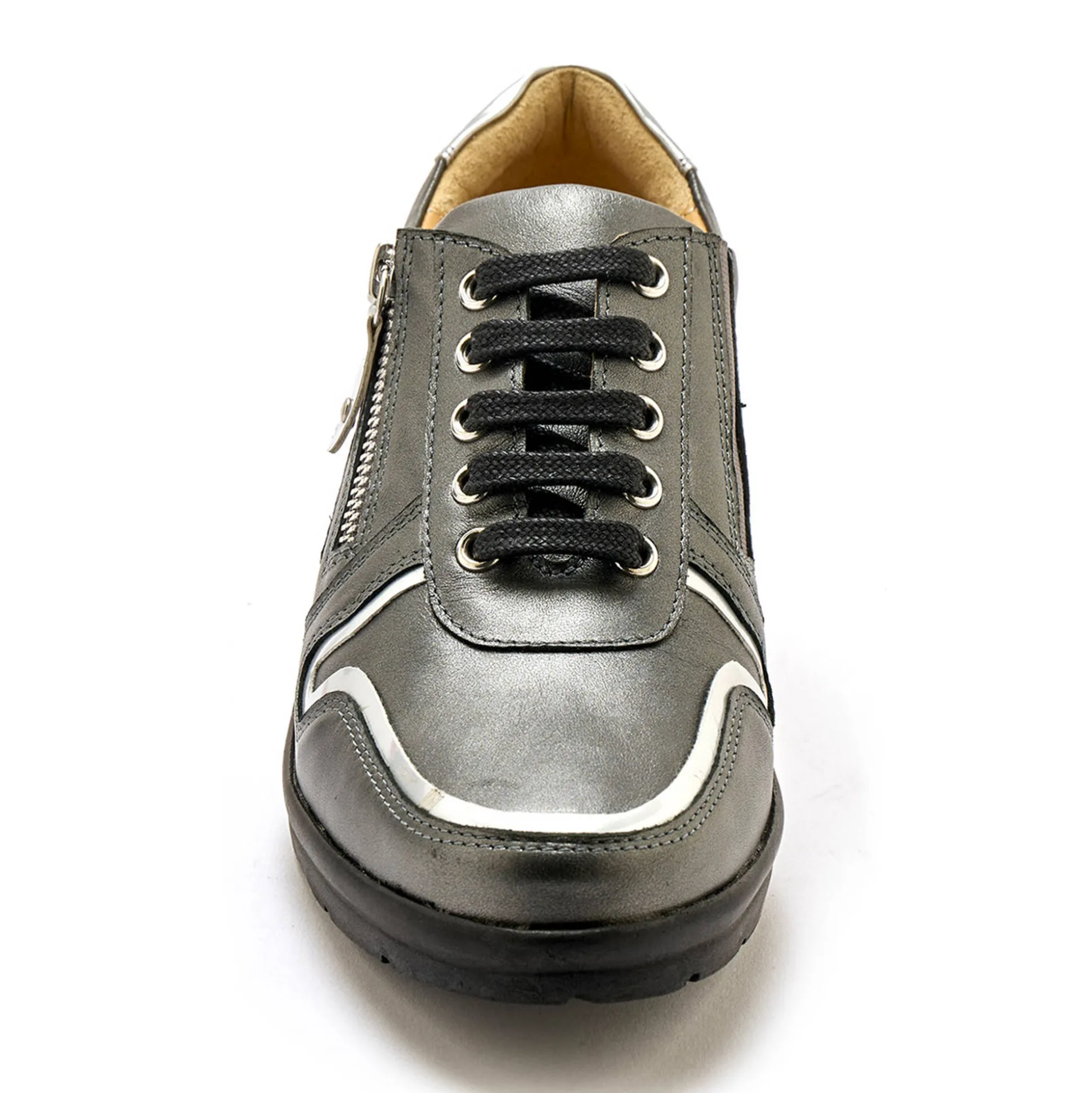 Derby's met comfortbreedte, in leer met metallic details