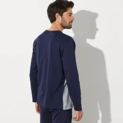 Driekleurig pyjamashirt met lange mouwen