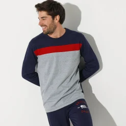Driekleurig pyjamashirt met lange mouwen