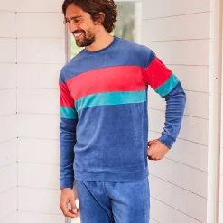 Driekleurige pyjama in velours, lange mouwen