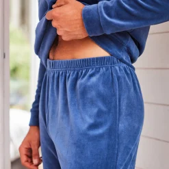 Driekleurige pyjama in velours, lange mouwen