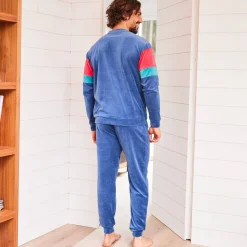 Driekleurige pyjama in velours, lange mouwen