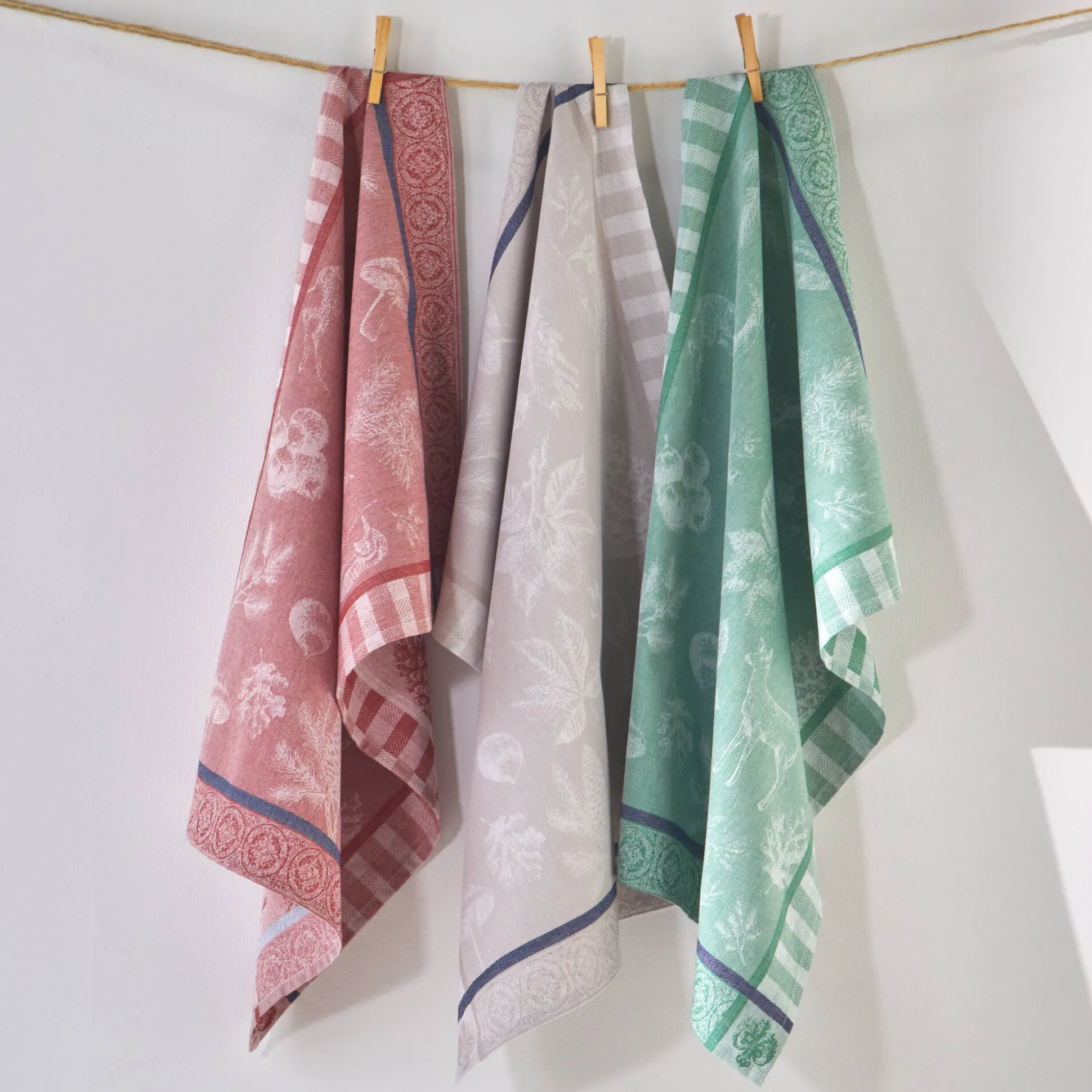 Droogdoek in jacquardkatoen met bosthema - set van 3