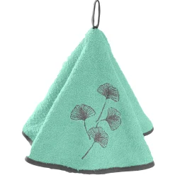 Droogdoeken in geborduurde badstof, ginkgomotief, klokmodel - set van 2