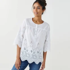 Effen bloes met 3/4-mouwen, broderie anglaise