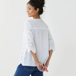 Effen bloes met 3/4-mouwen, broderie anglaise