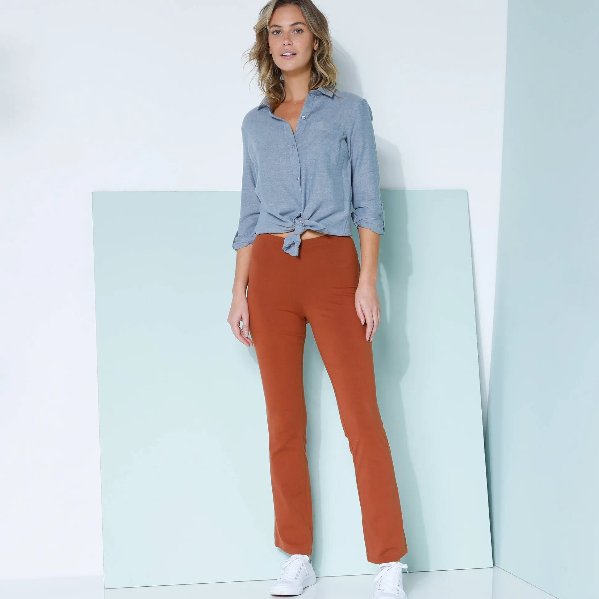 Effen bootcut legging, elastische taille