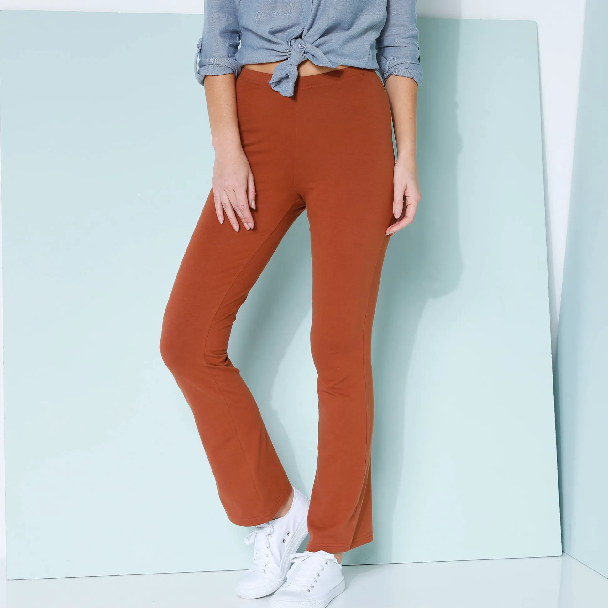 Effen bootcut legging, elastische taille