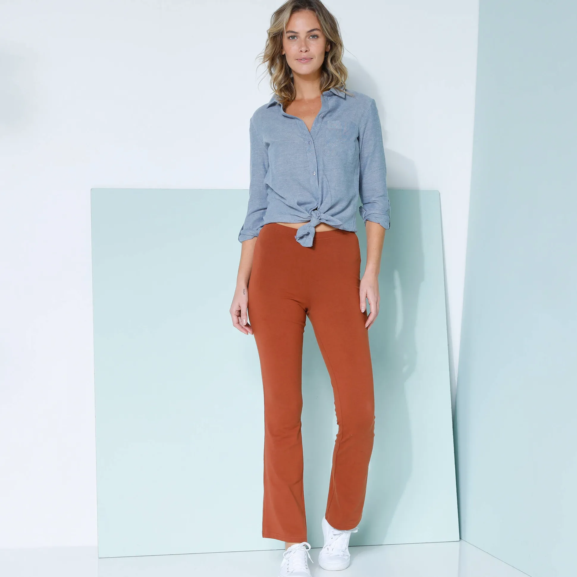 Effen bootcut legging, elastische taille