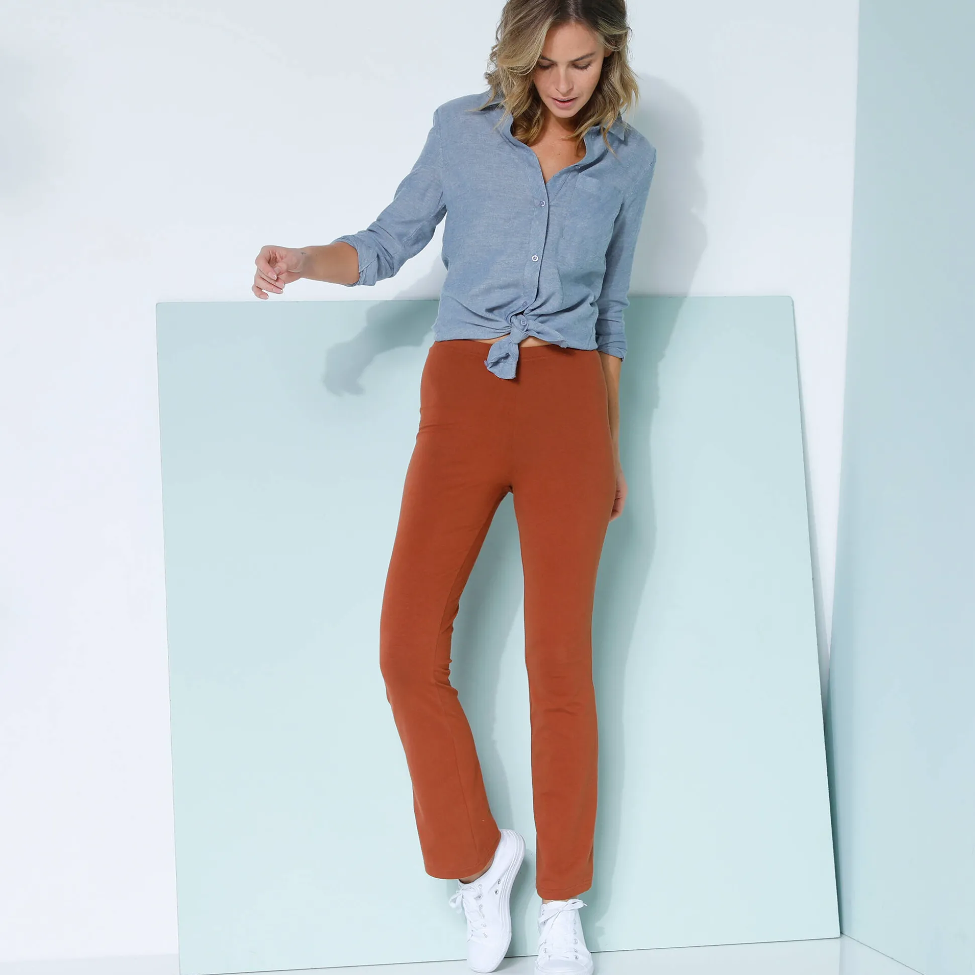 Effen bootcut legging, elastische taille