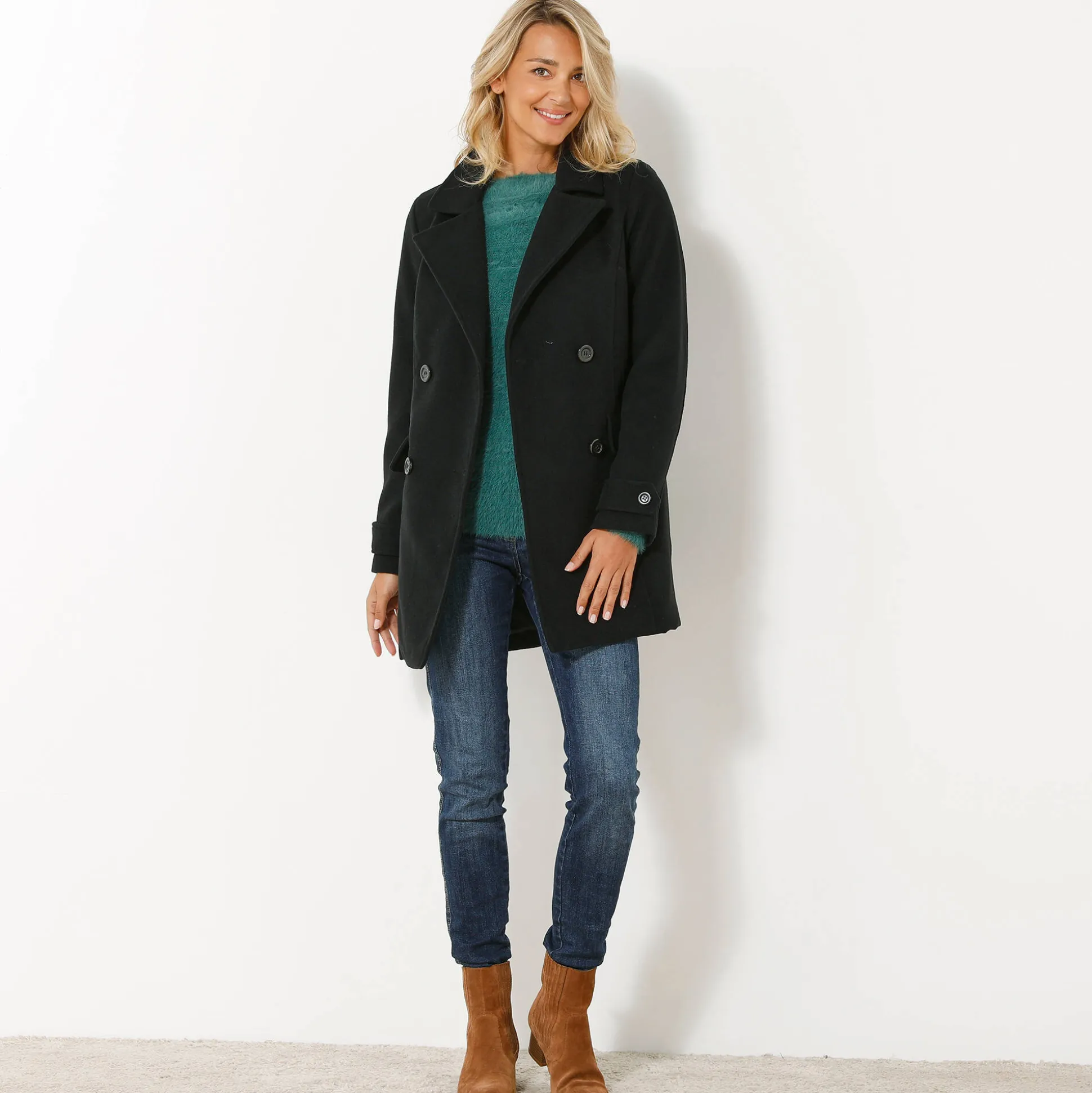 Effen cabanmantel met knoopsluiting