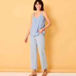 Effen caraco, crêpe (**) van gerecycleerd polyester