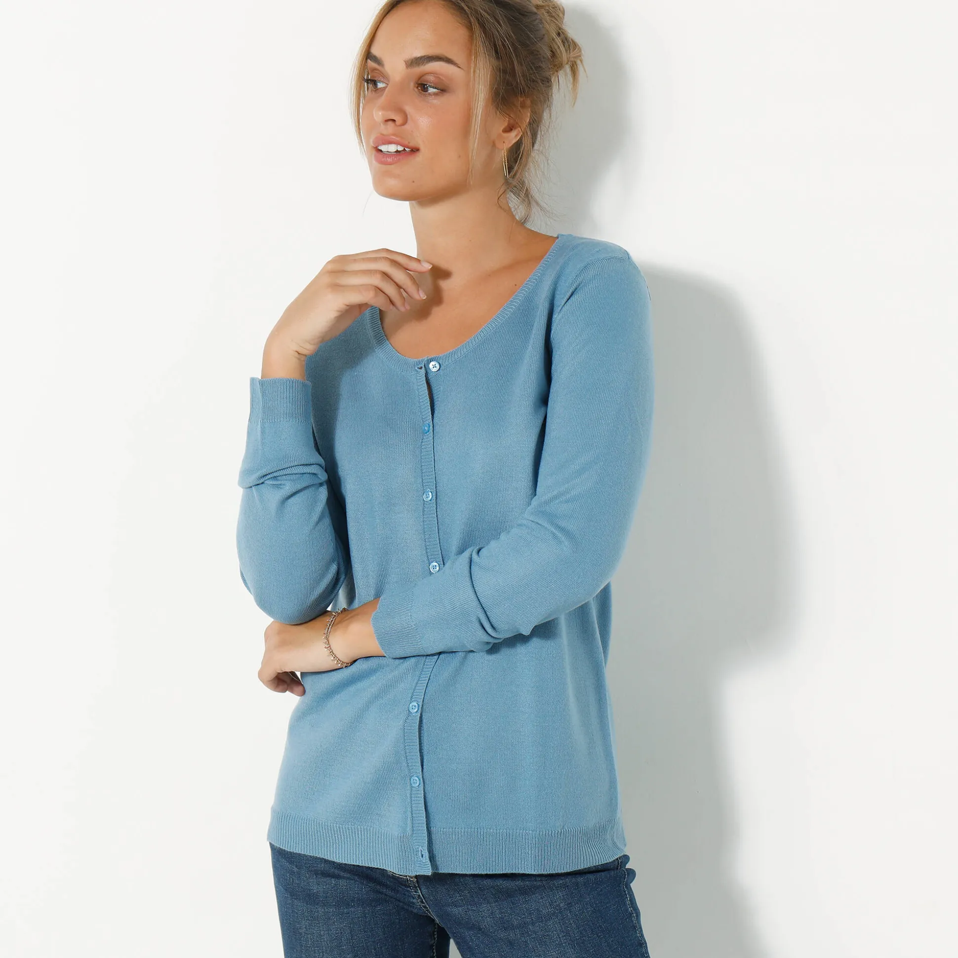 Effen cardigan met kasjmiertouch