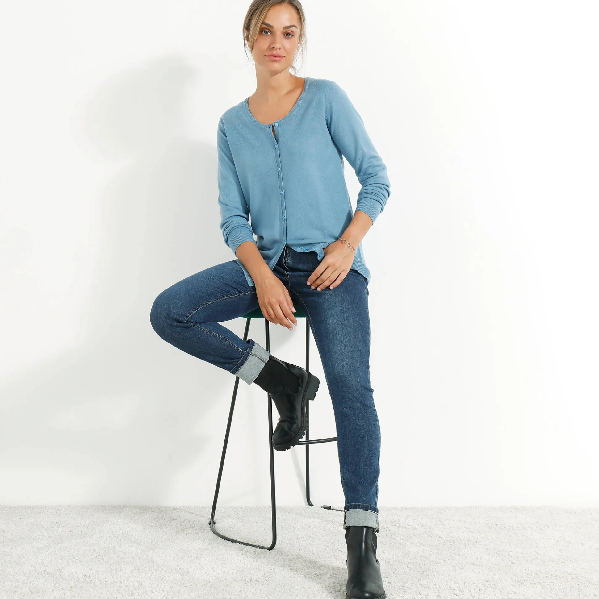 Effen cardigan met kasjmiertouch