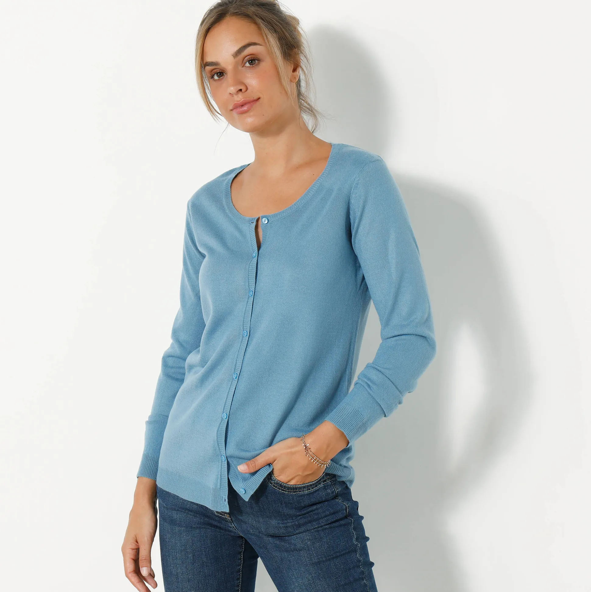 Effen cardigan met kasjmiertouch