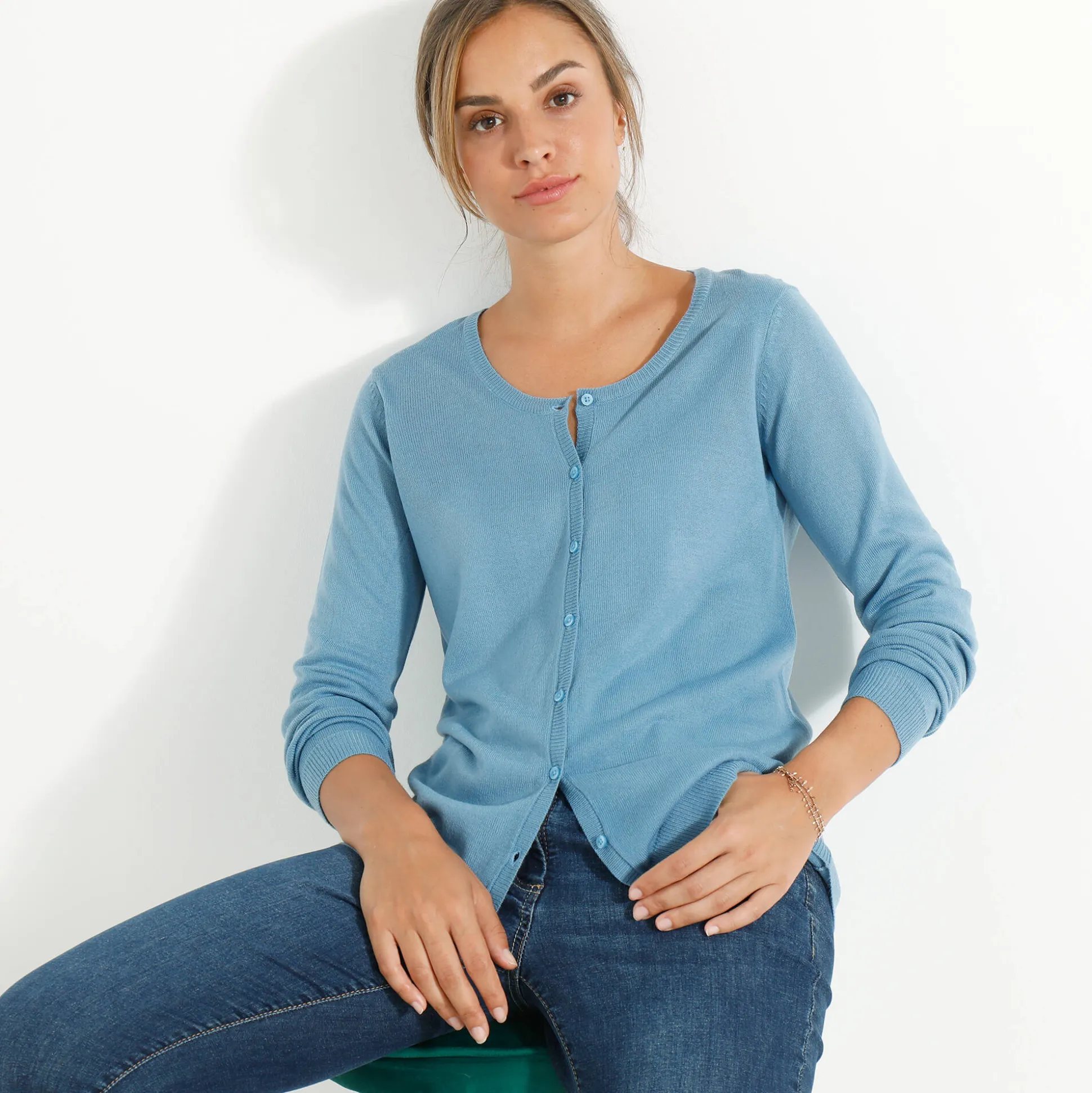 Effen cardigan met kasjmiertouch
