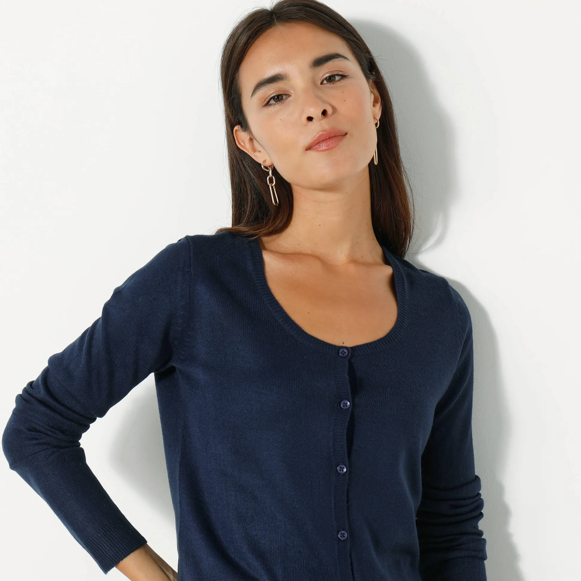 Effen cardigan met kasjmiertouch